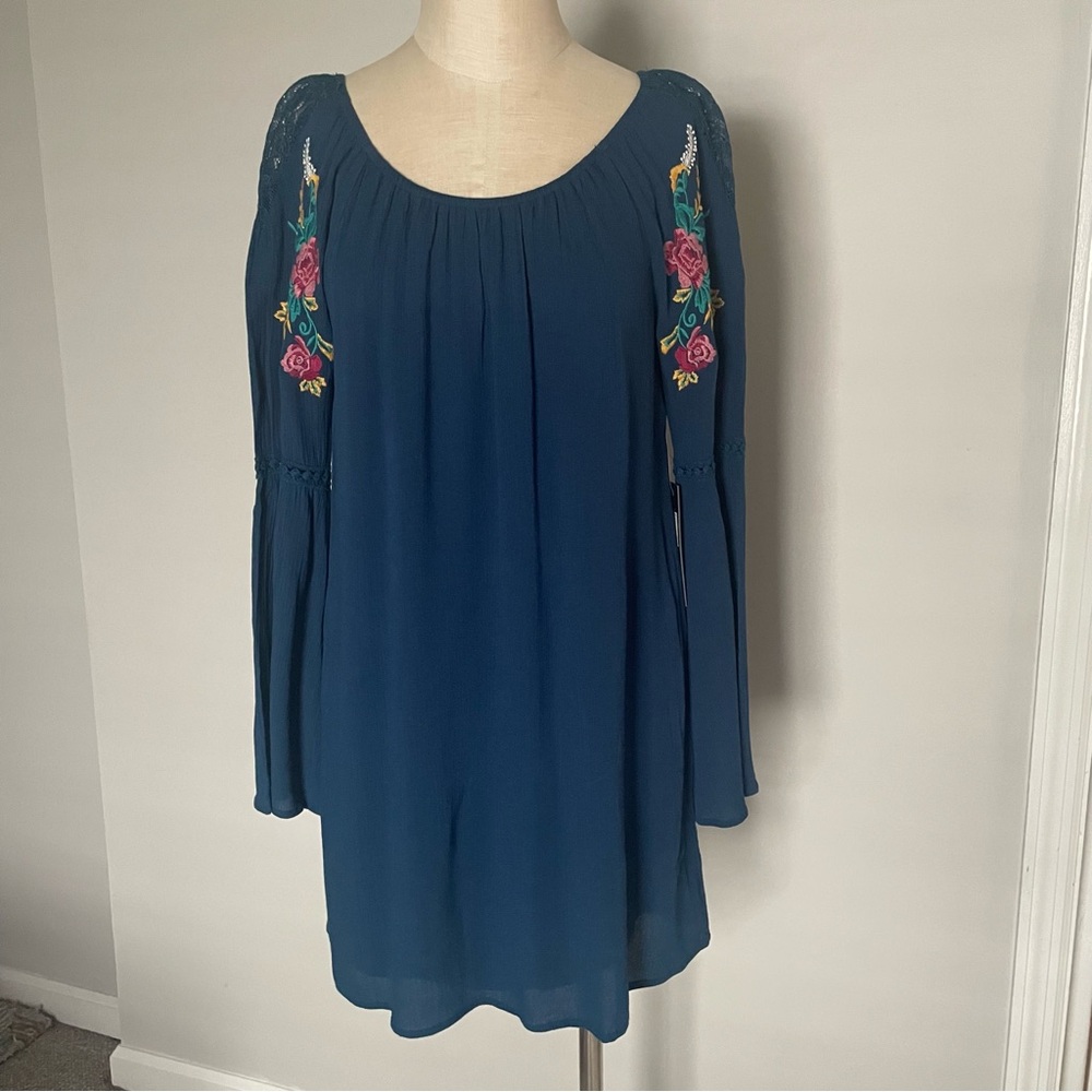 As U Wish embroidered teal dress size S NWT